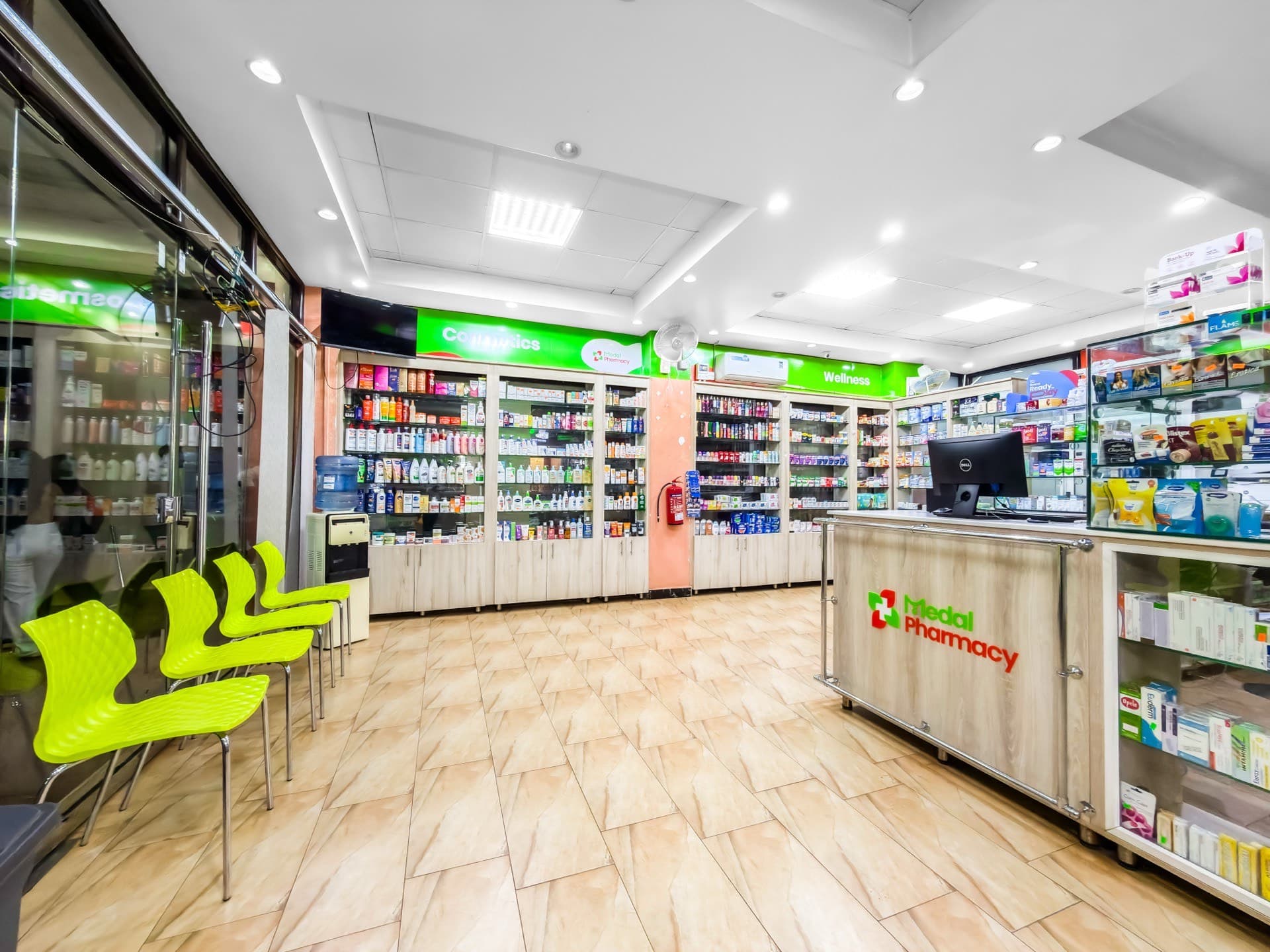 Pharmacy interior panoramic view